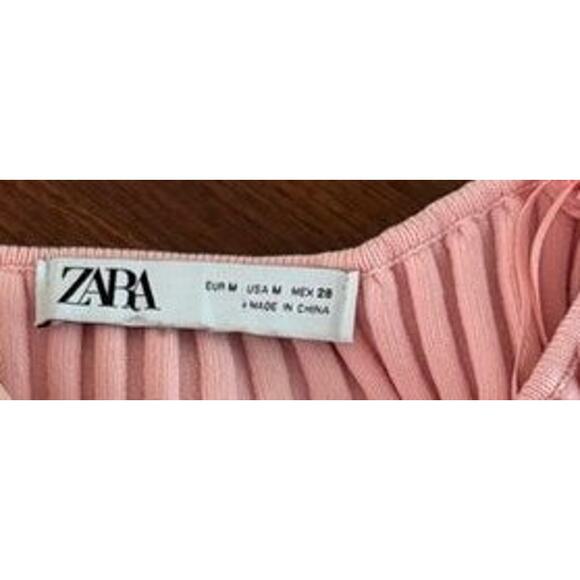 ZARA Pink Ribbed Knit Sleeveless Tank Top Women’s Medium V-Neck Cropped - Picture 12 of 12